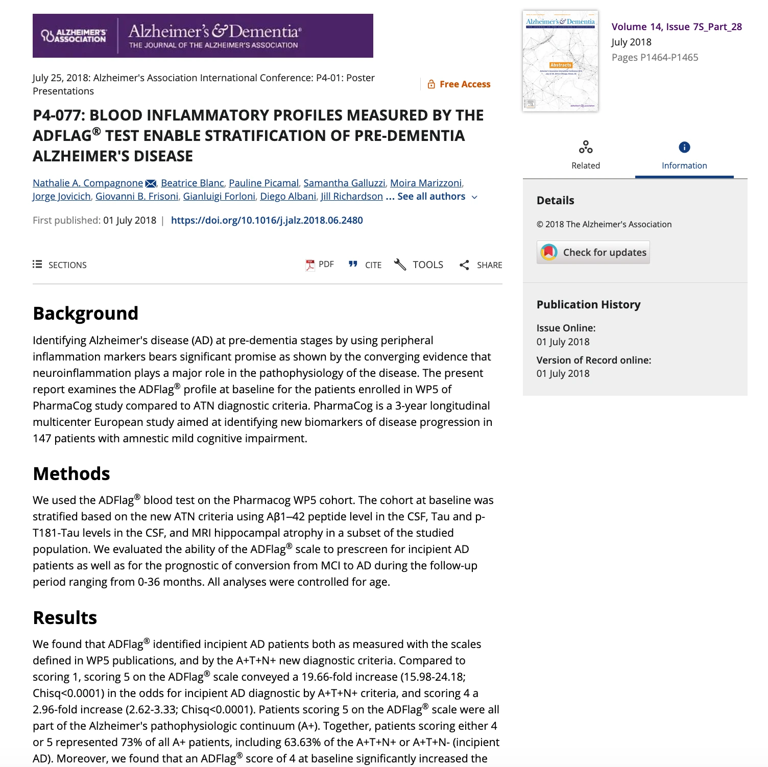 Conference abstract thumbnail for ADFlag test in pre-dementia Alzheimer's research